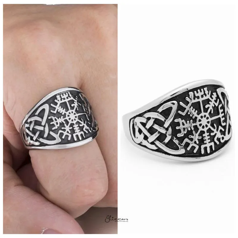 Viking Compass Stainless Steel Ring with Celtic Knot Symbol