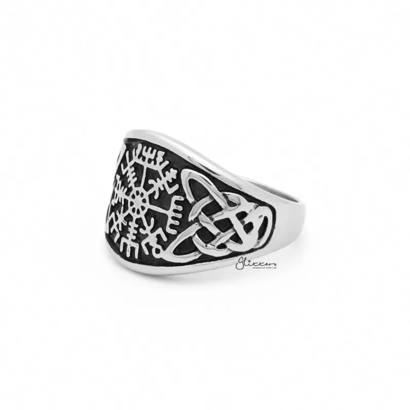 Viking Compass Stainless Steel Ring with Celtic Knot Symbol