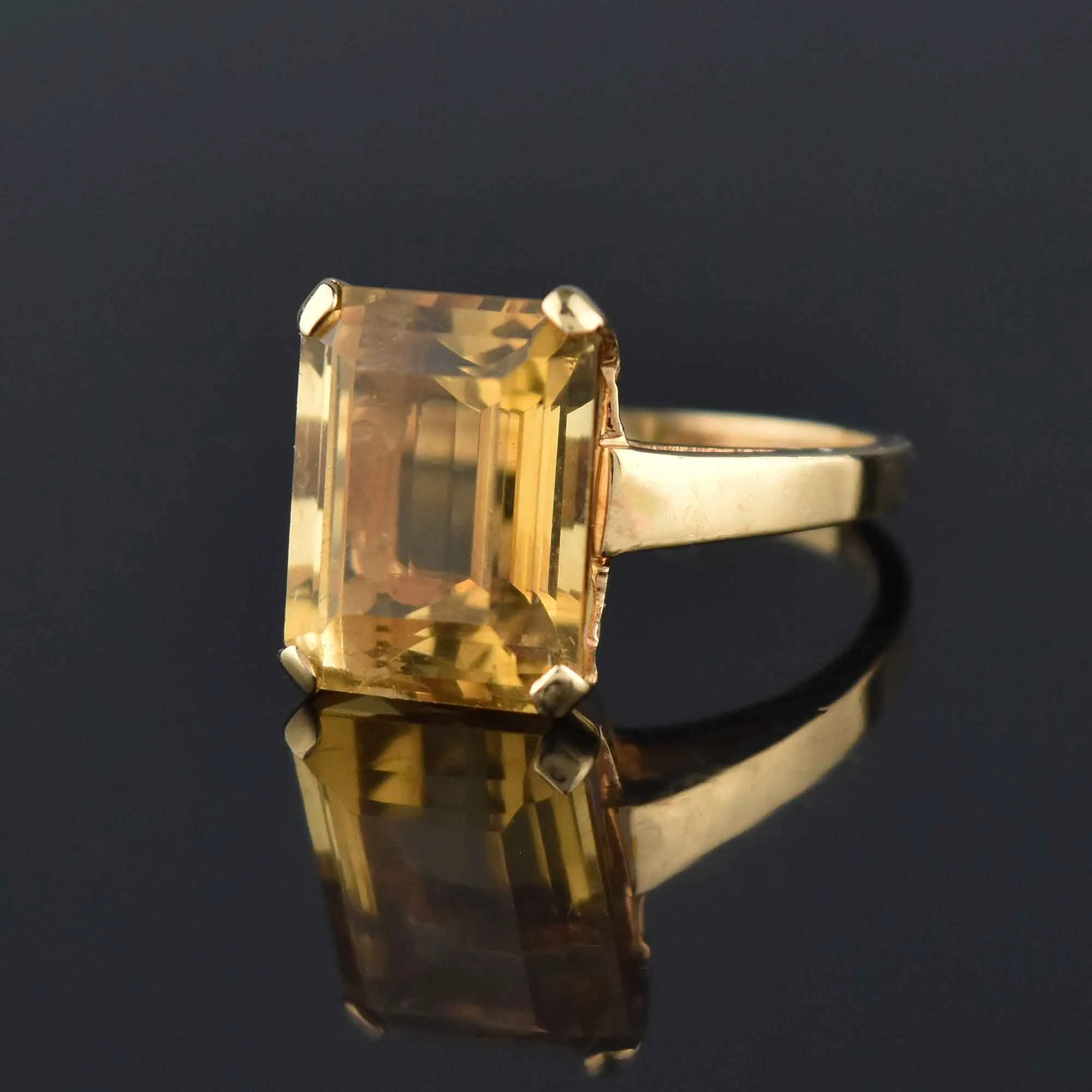 Vintage 14K Gold Emerald Cut 7.5 CTW Citrine Ring