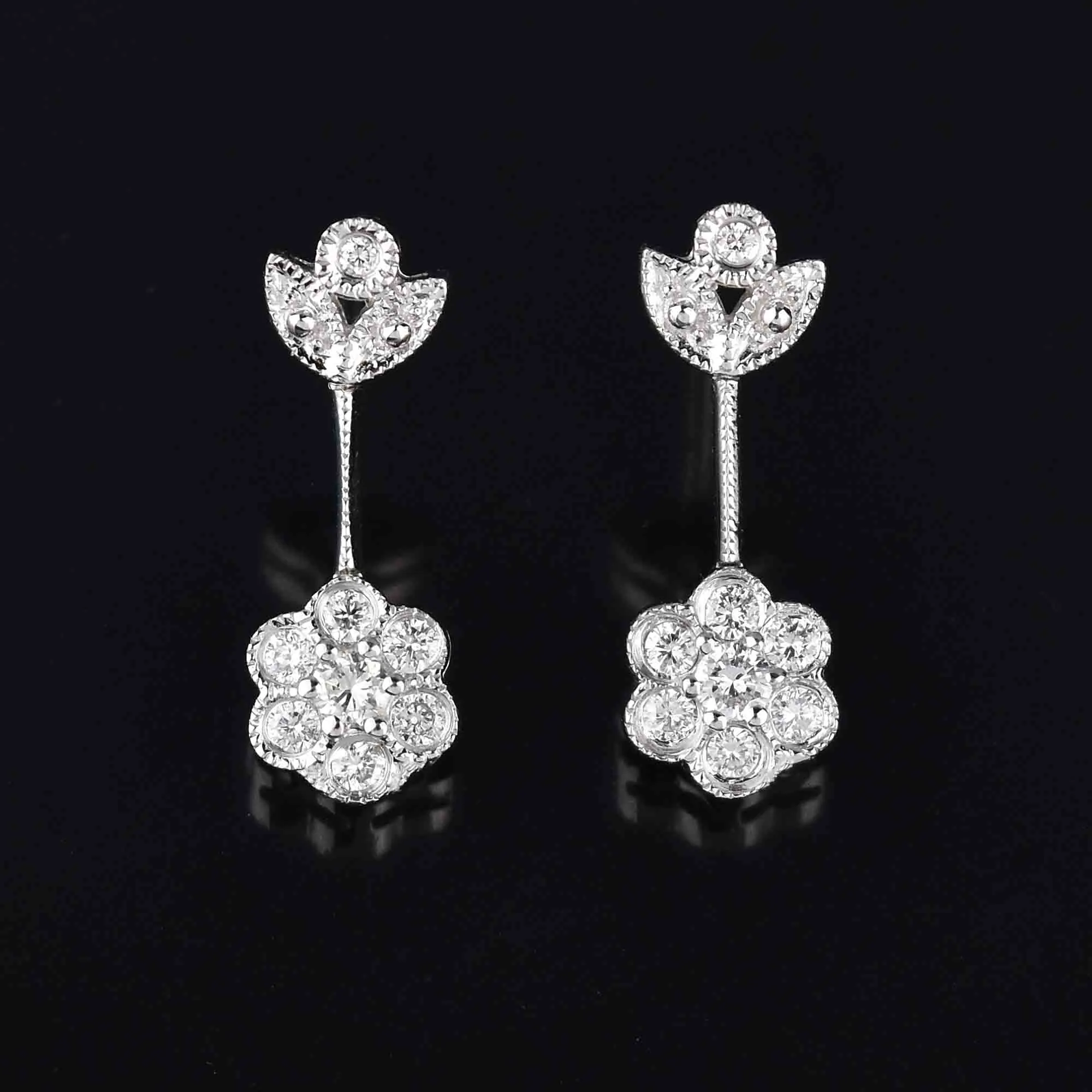 Vintage 14K White Gold Drop 1/2 CTW Diamond Cluster Earrings