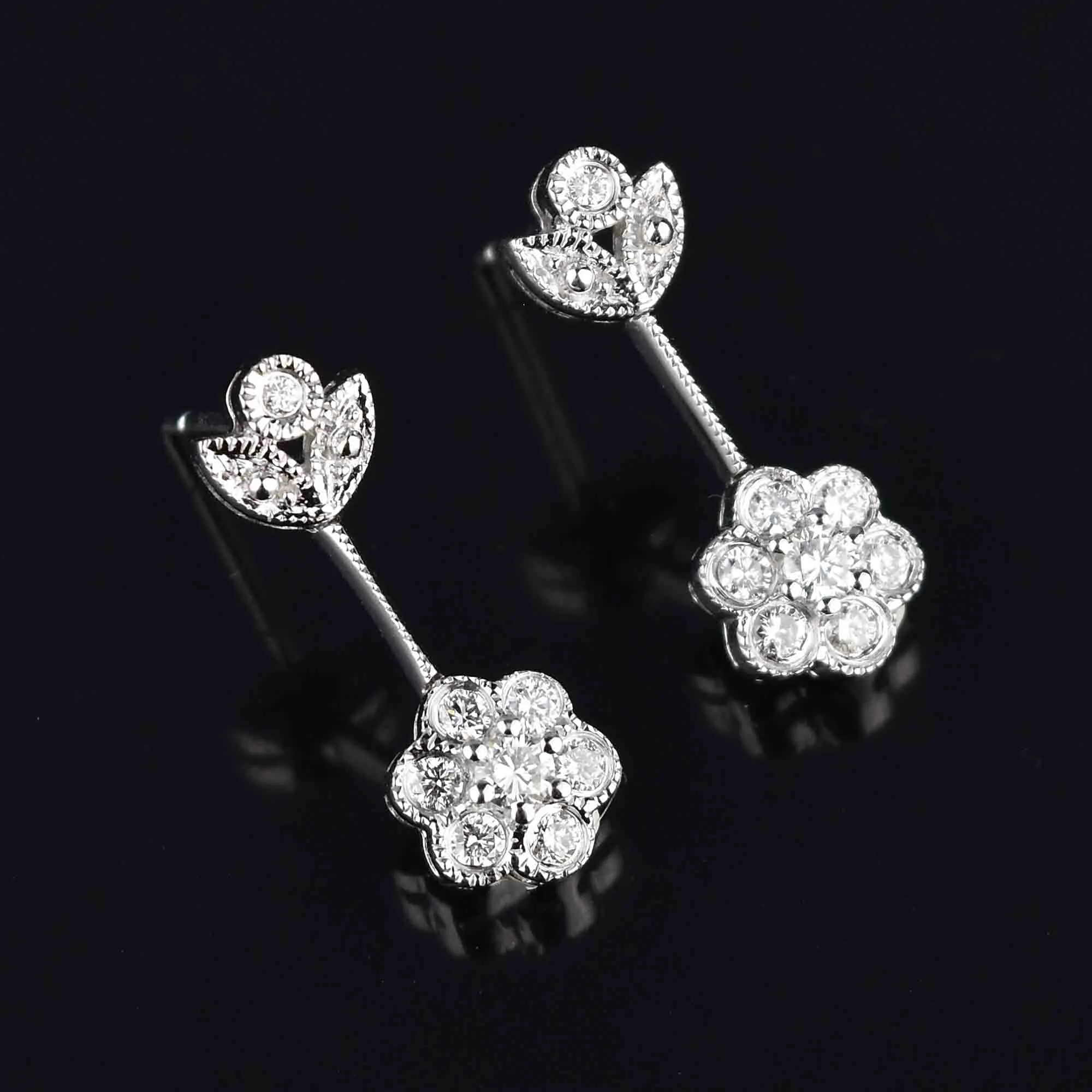 Vintage 14K White Gold Drop 1/2 CTW Diamond Cluster Earrings