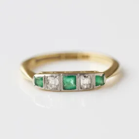 Vintage 18k Yellow Gold and Platinum Emerald and Diamond Ring - UK Size L