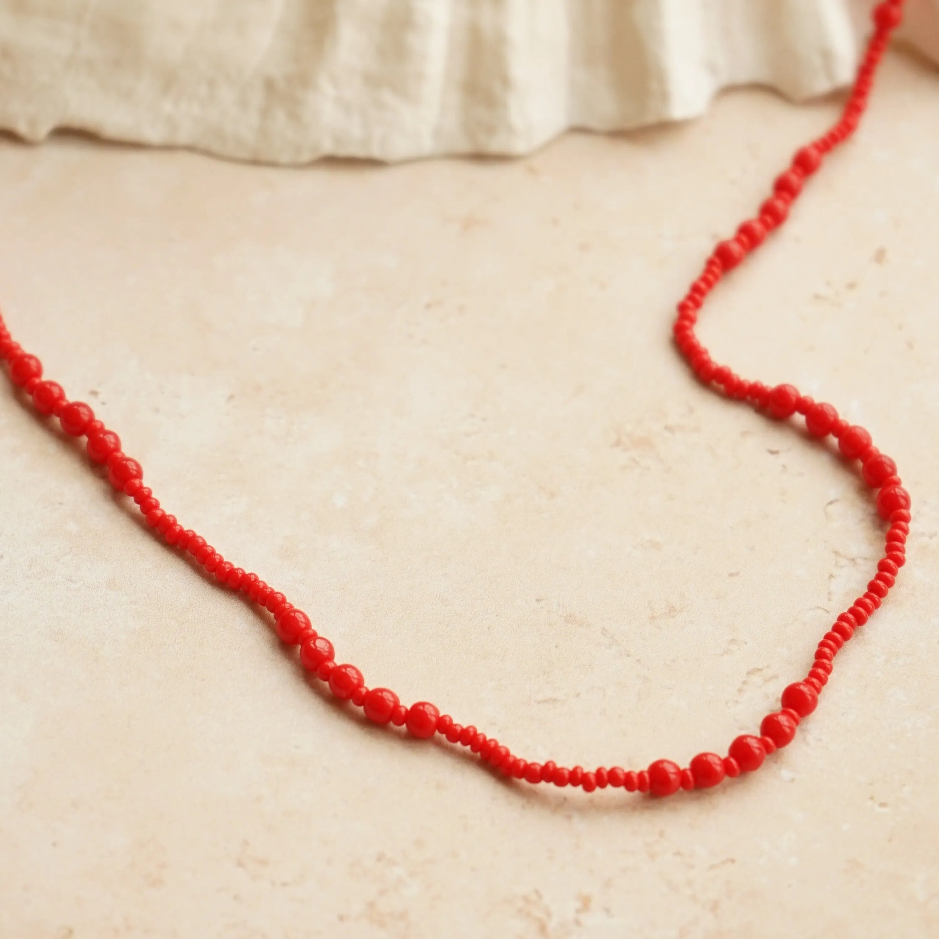 Vintage Beaded Long Necklace - Red