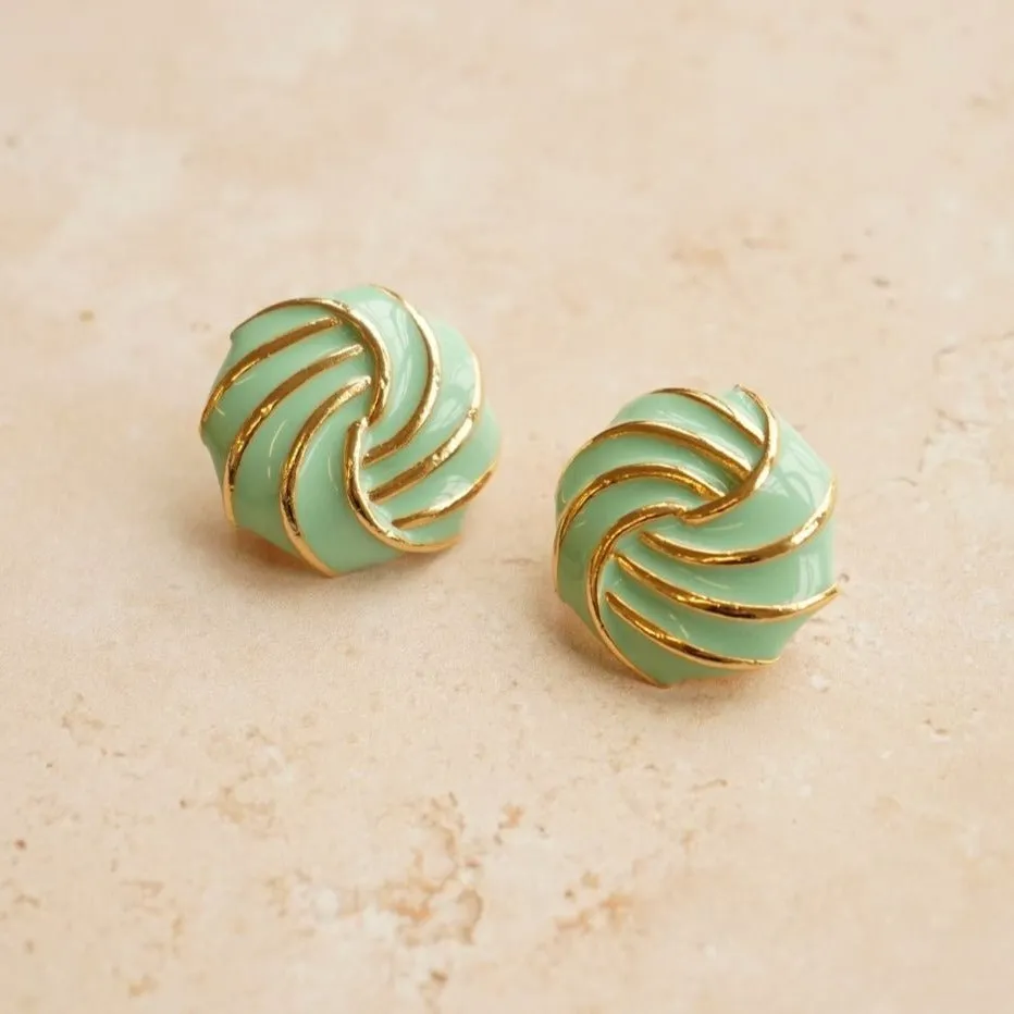 Vintage Swirl Enamel Clip-On Earrings