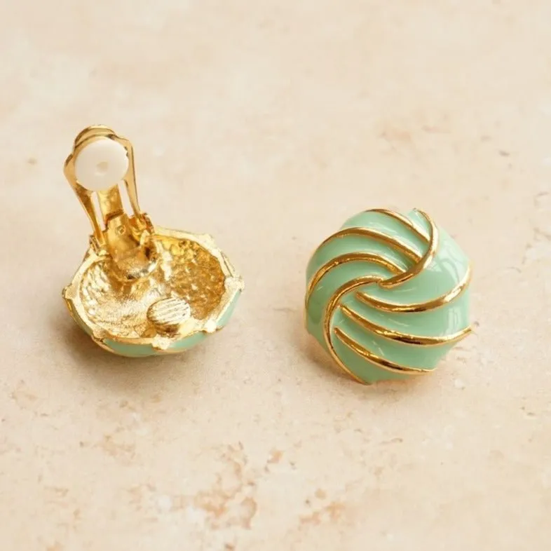 Vintage Swirl Enamel Clip-On Earrings