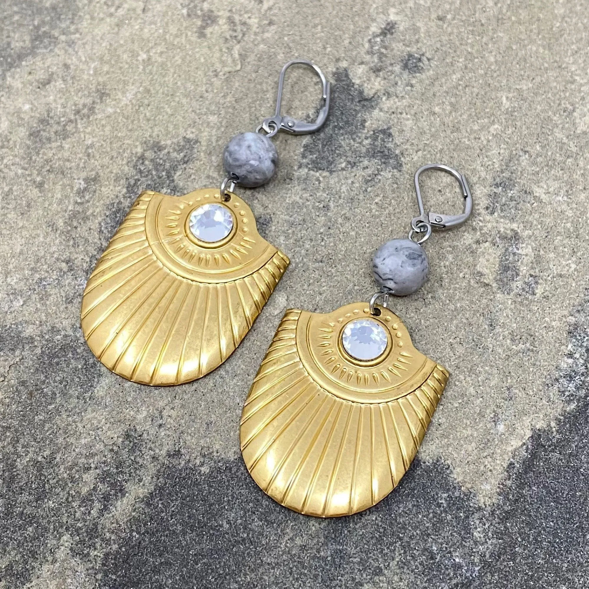 WILLOW Art Deco shield earrings