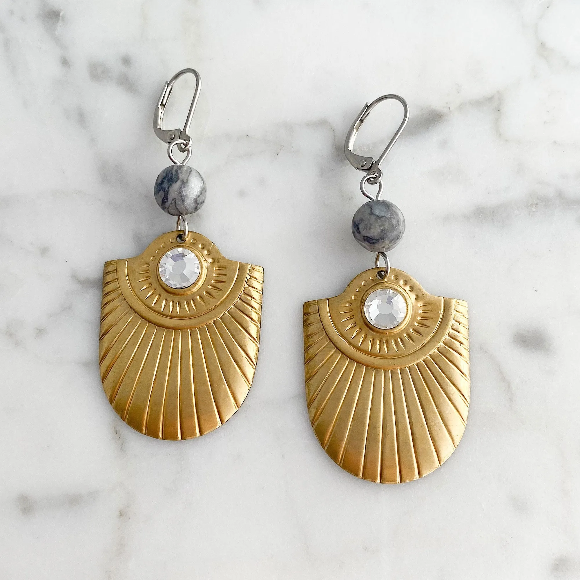 WILLOW Art Deco shield earrings