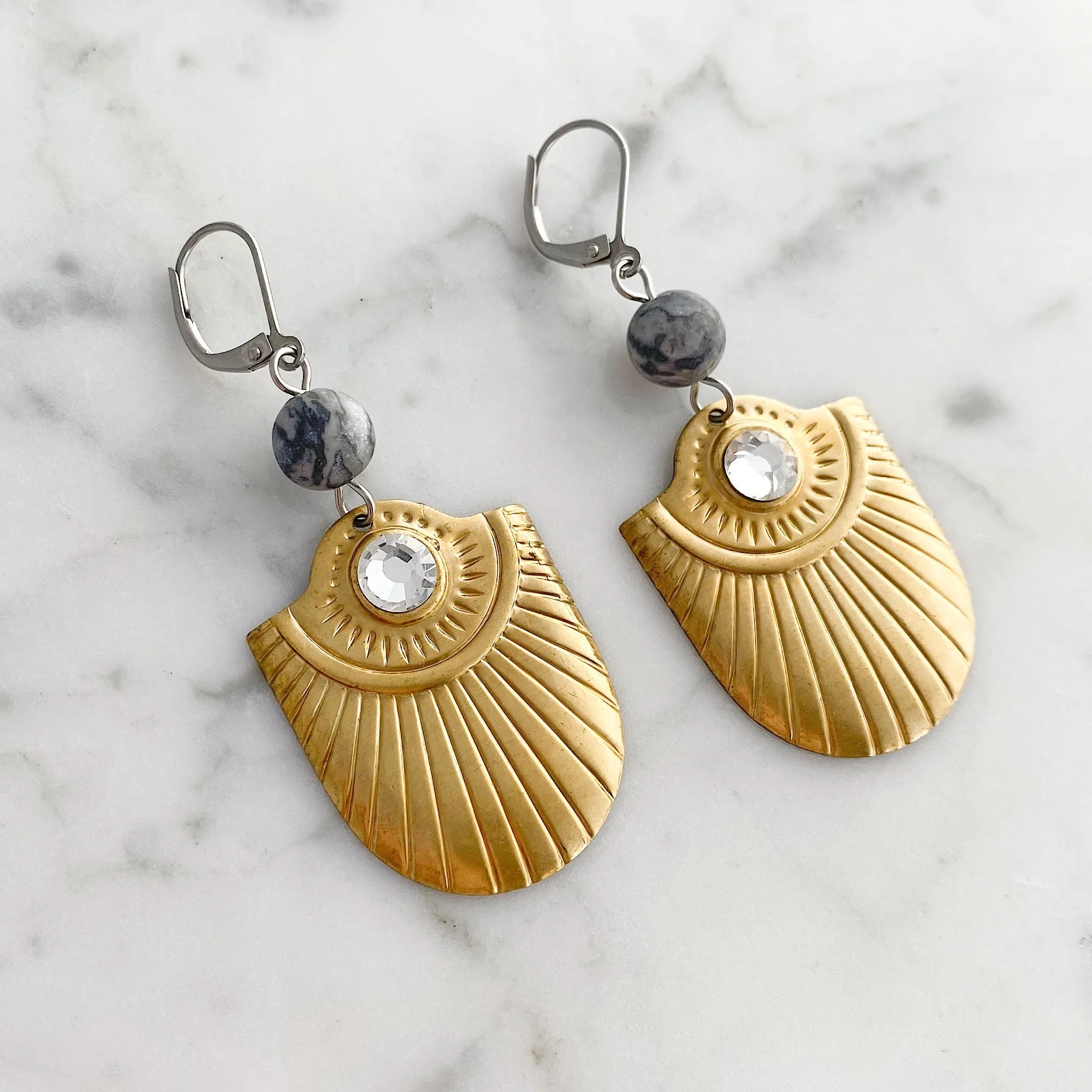 WILLOW Art Deco shield earrings