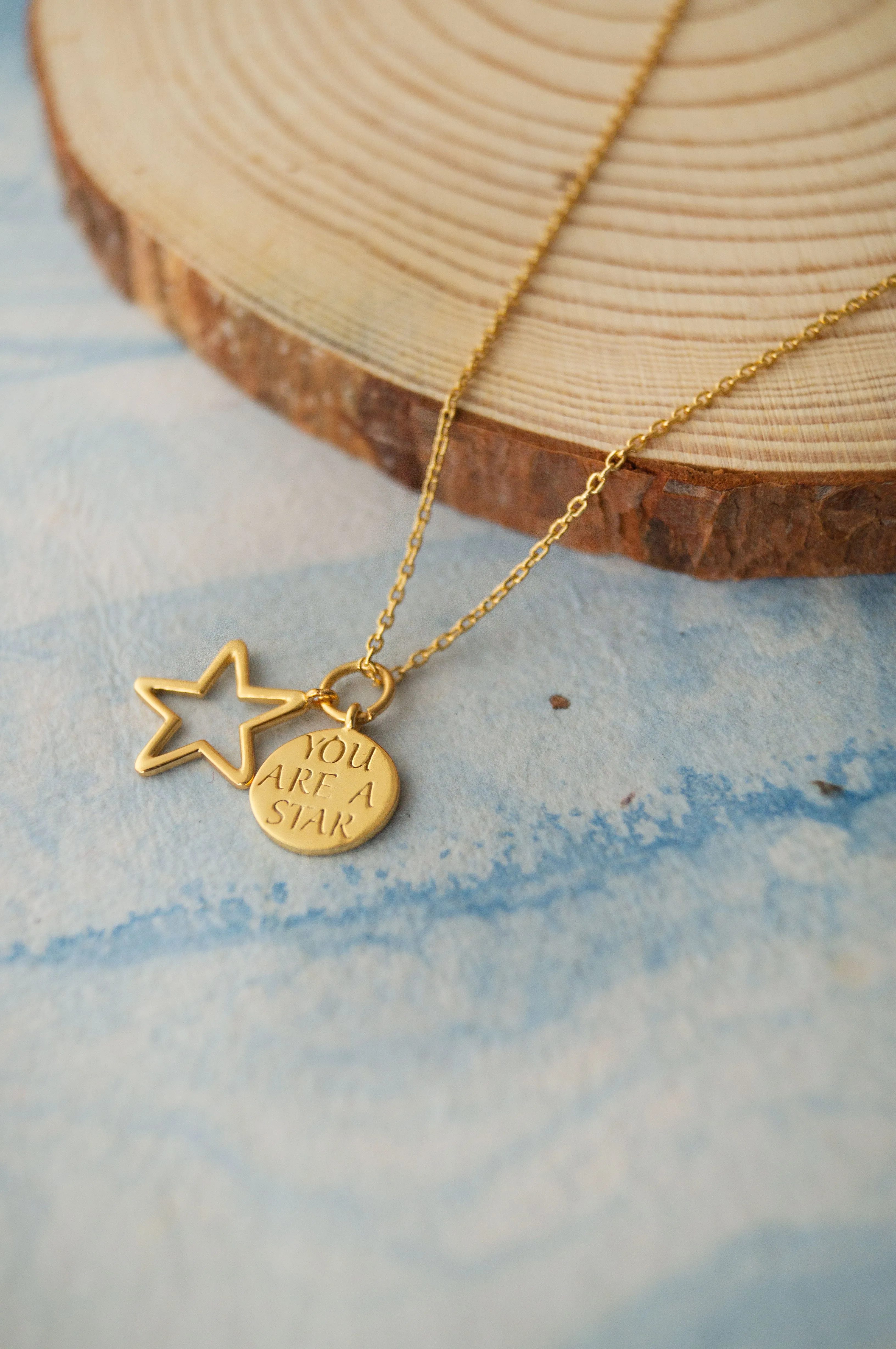 You are A Star Gold Plated Sterling Silver Charm Pendant With Chain