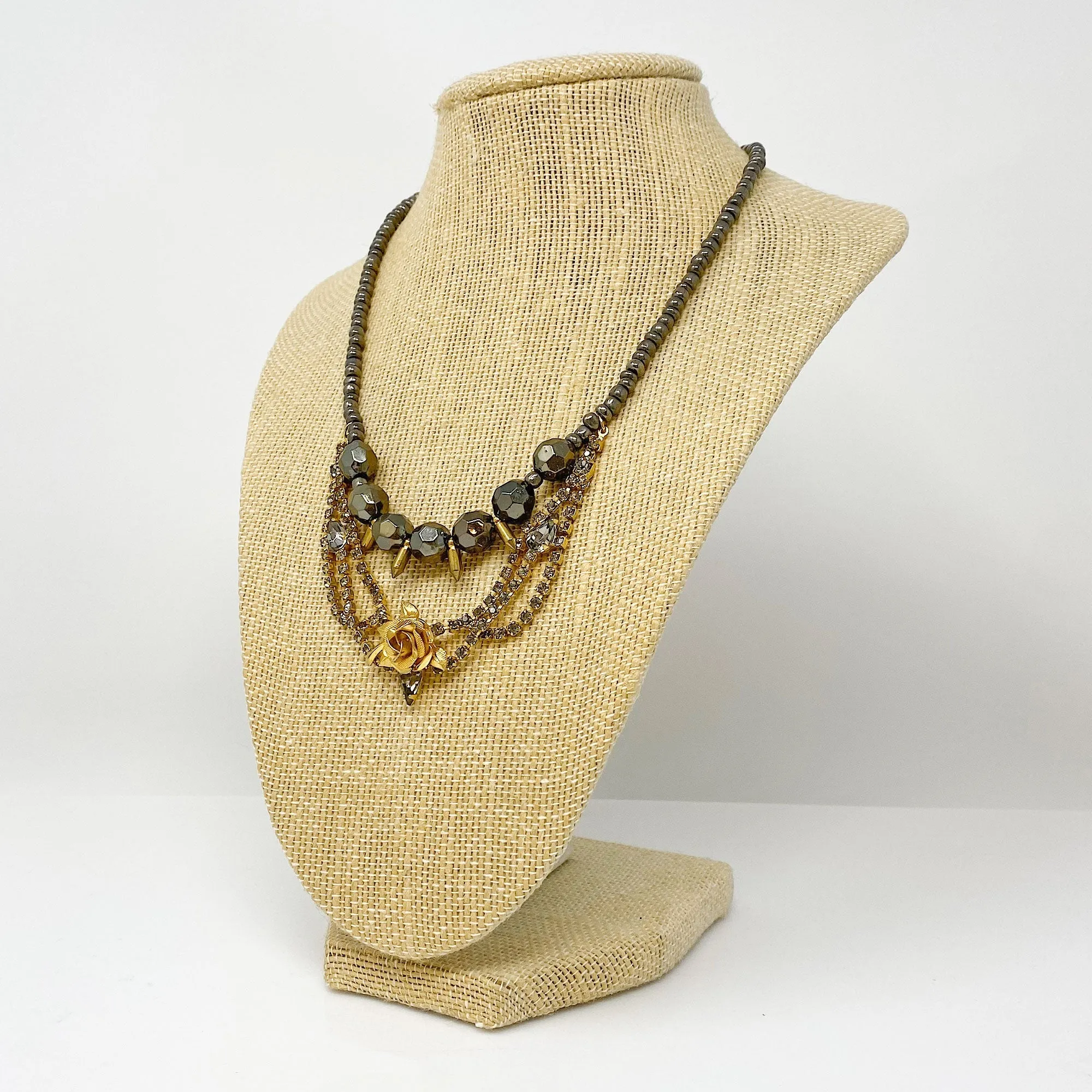 ZAYDEN hematite and gold necklace