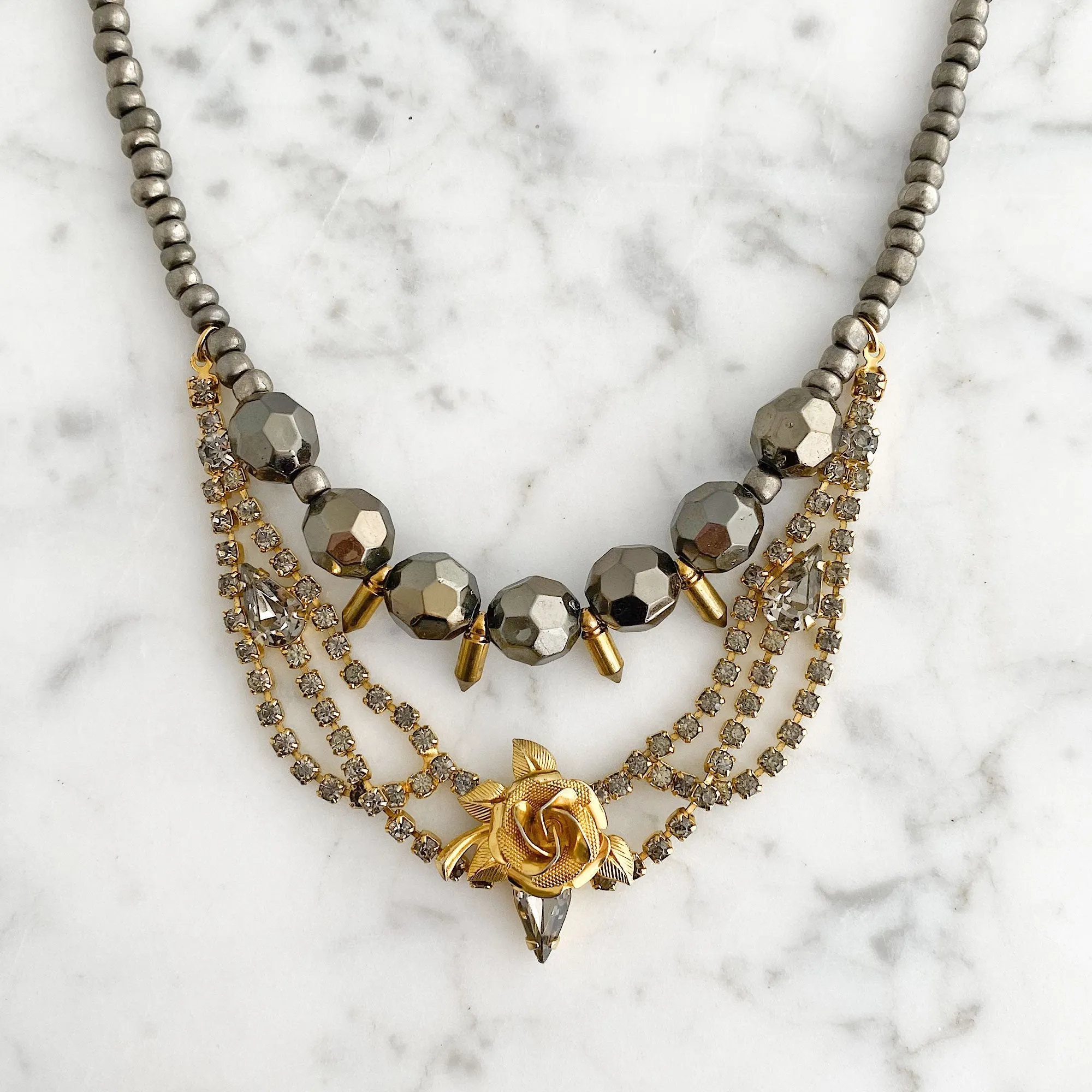 ZAYDEN hematite and gold necklace