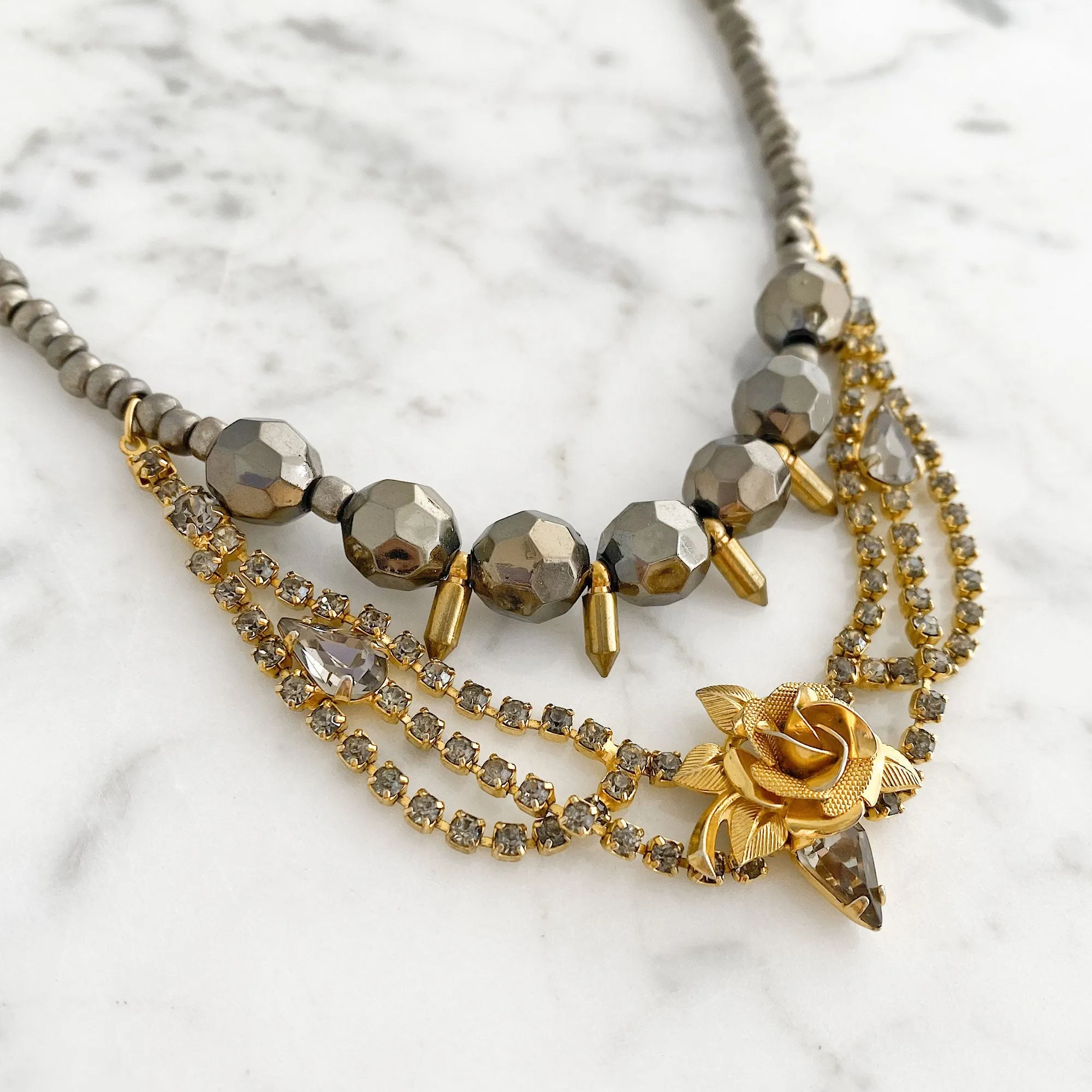 ZAYDEN hematite and gold necklace