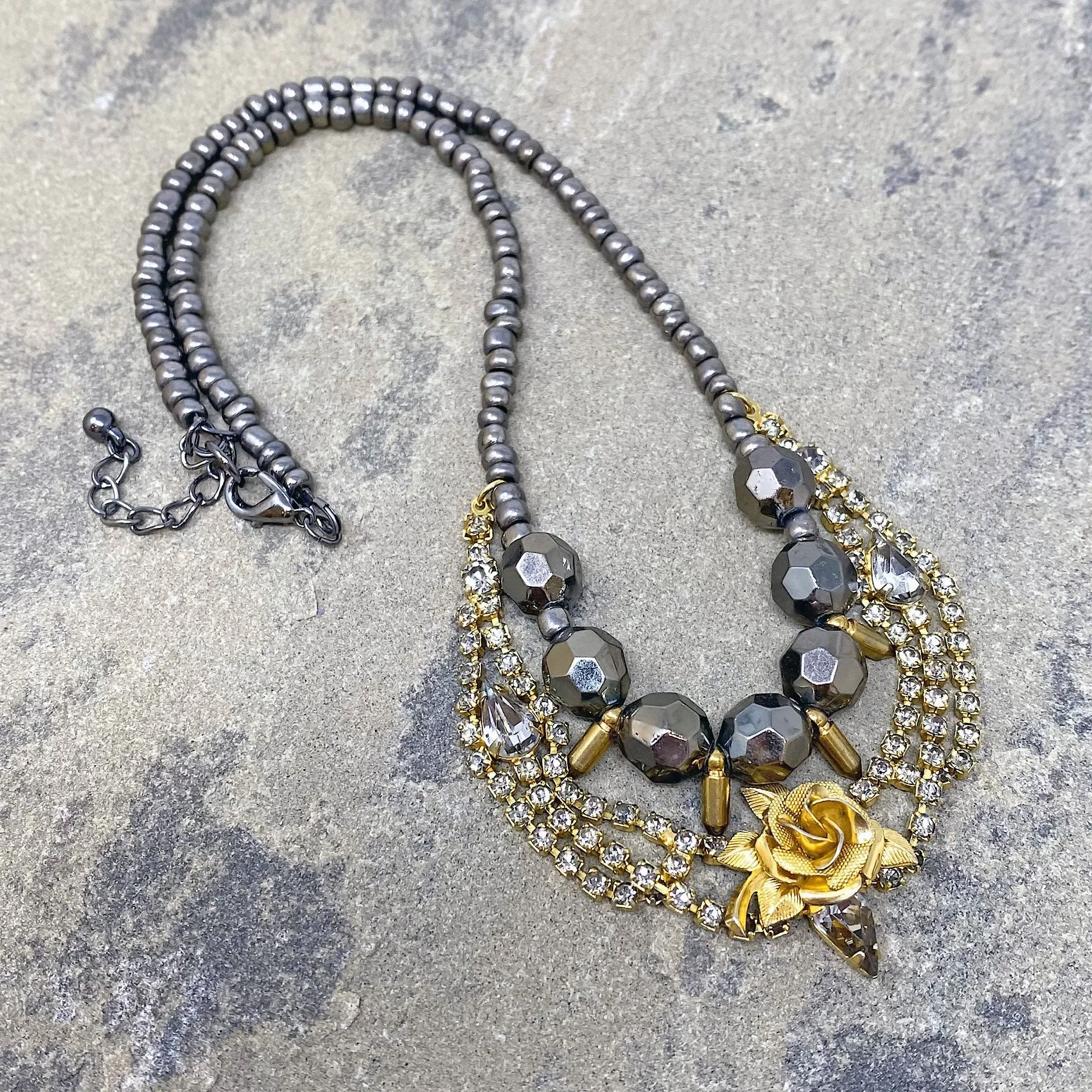 ZAYDEN hematite and gold necklace