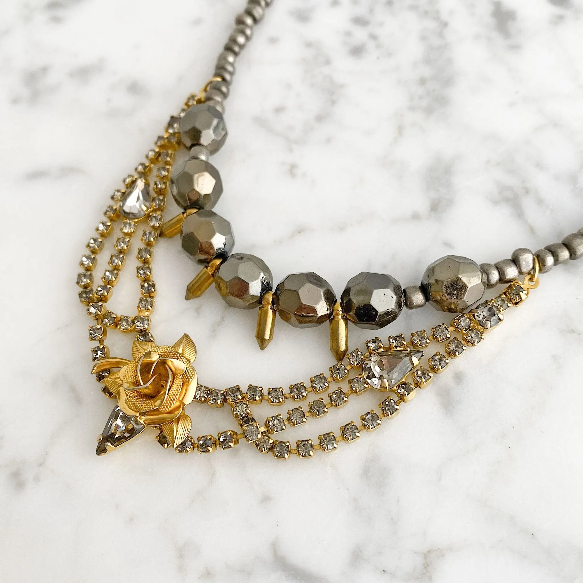 ZAYDEN hematite and gold necklace