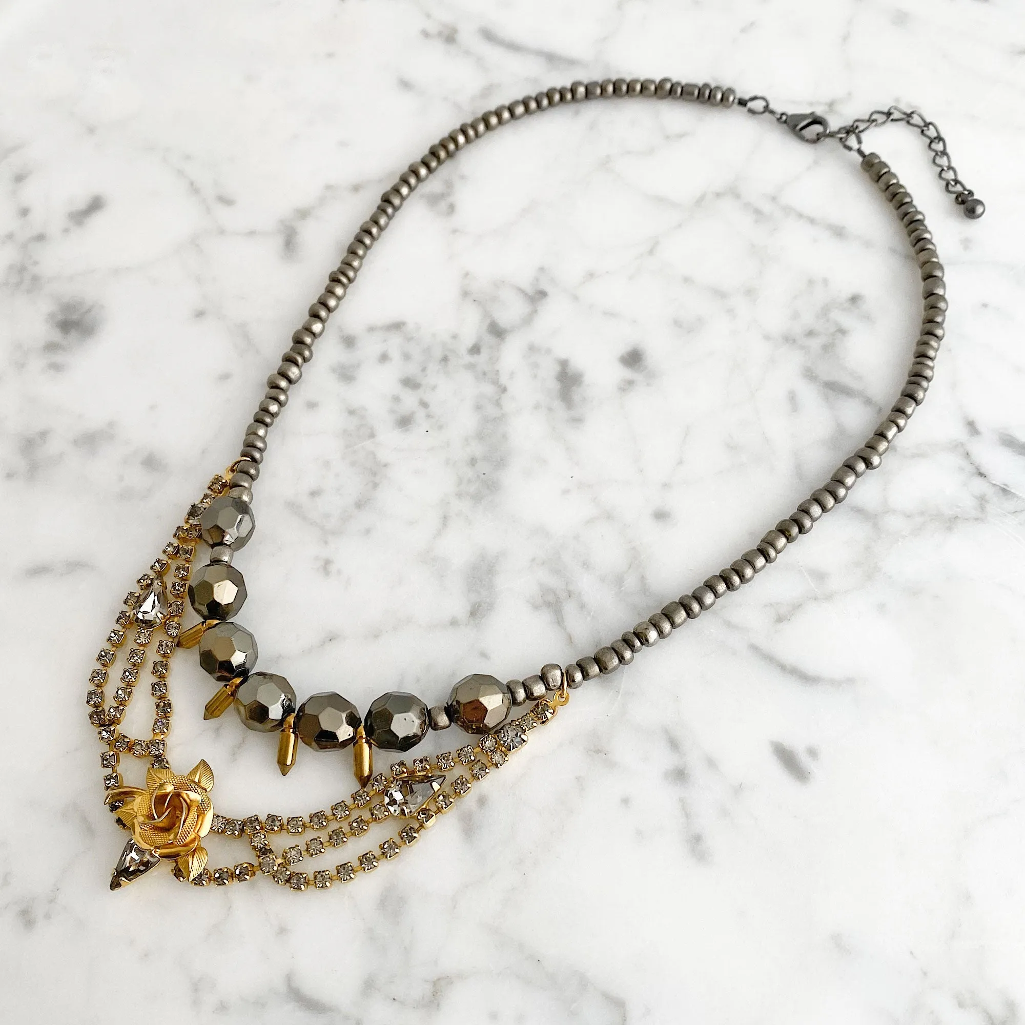 ZAYDEN hematite and gold necklace