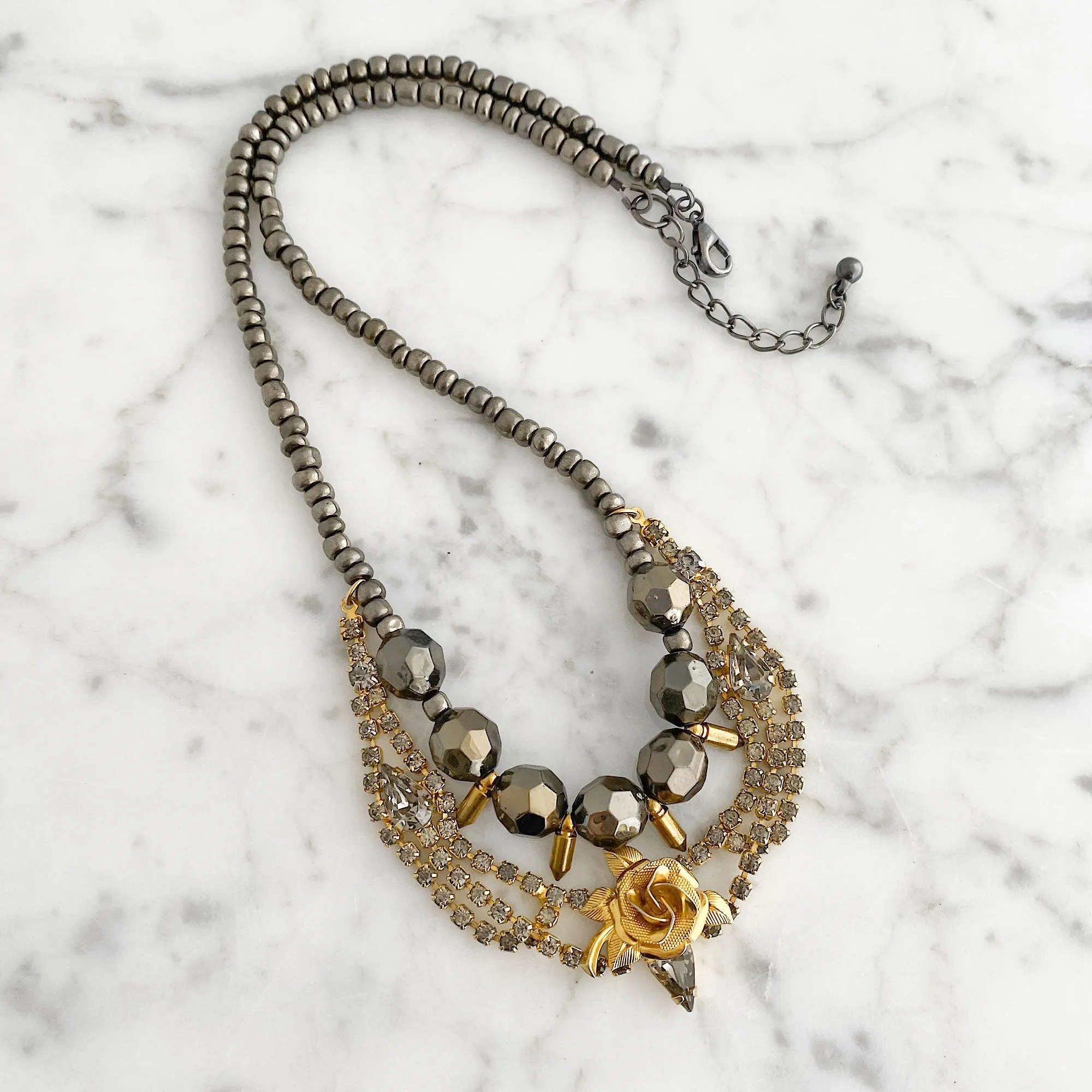 ZAYDEN hematite and gold necklace